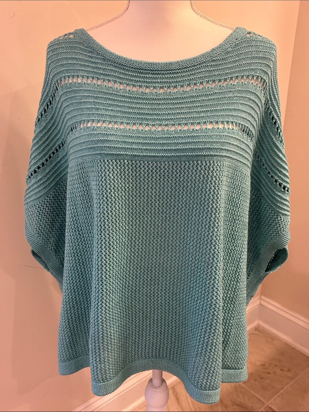 Chico's Seafoam Open-Knit Sweater/Poncho